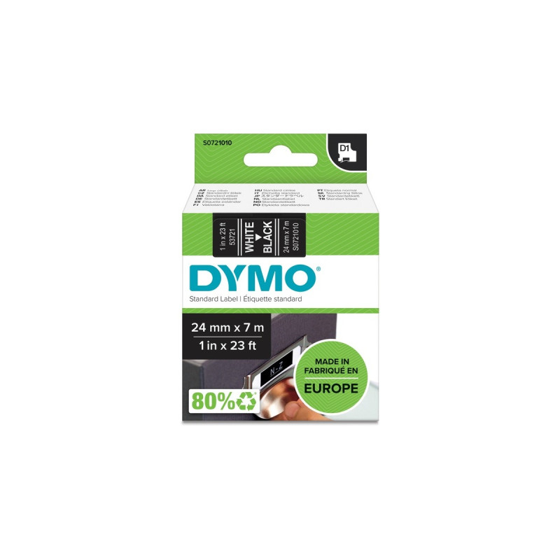 Dymo D1-Schriftband S0721010(24 mm x 7 m, weiß auf schwarz)