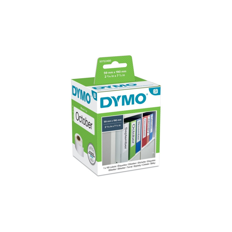 Dymo LabelWriter ORIGINAL Ordneretiketten breit 59x190mm, 1 Rolle mit 110 Etiketten(weiß, permanent klebend, S0722480)