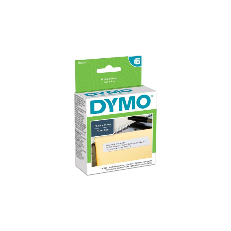 Dymo LabelWriter ORIGINAL Vielzwecketiketten 19x51mm, 1 Rolle mit 500 Etiketten(weiß, wieder ablösbar, S0722550)