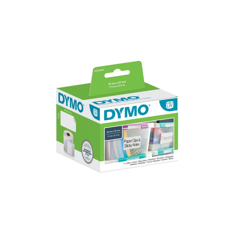 Dymo LabelWriter ORIGINAL Vielzwecketiketten 32x57mm, 1 Rolle mit 1000 Etiketten(weiß, wieder ablösbar, S0722540)