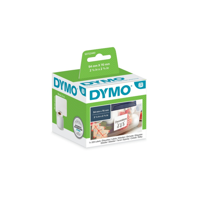 Dymo LabelWriter ORIGINAL Vielzwecketiketten 54x70mm, 1 Rolle mit 320 Etiketten(weiß, permanent klebend, S0722440)