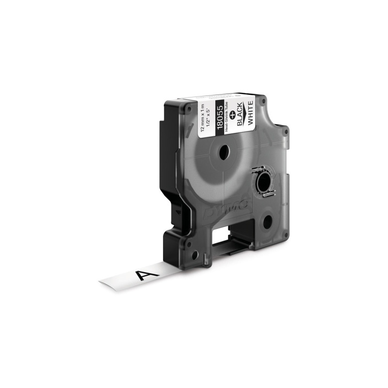 Dymo Rhino IND ORIGINAL Heißschrumpfschlauch 12mm x 1,5m, schwarz auf weiß, Etiketten- Schrumpfschlauch(für Durchmesser 2,97-5,13 mm, 18055)