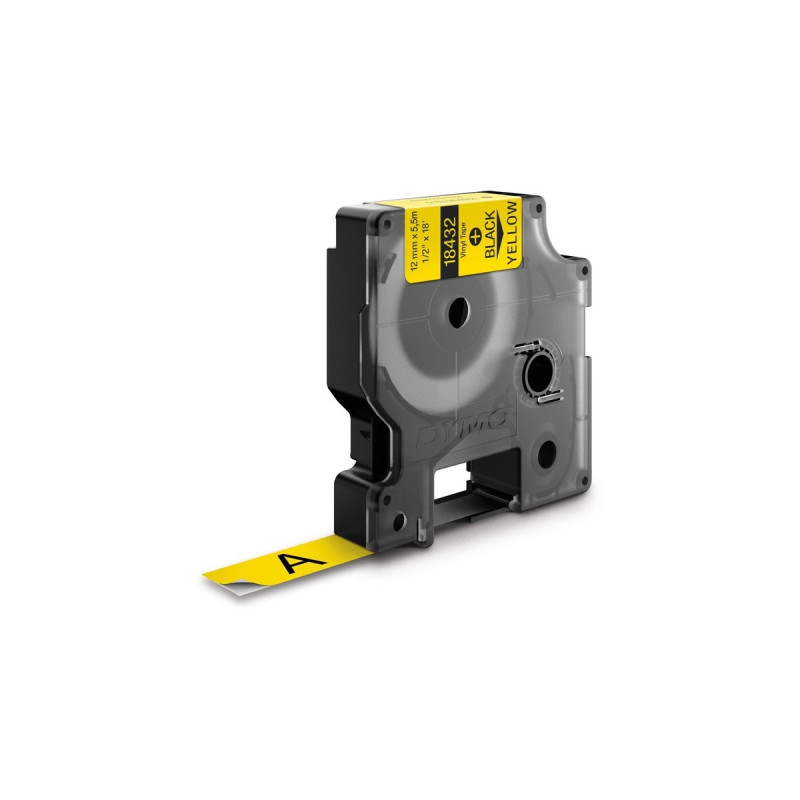 Dymo Rhino IND ORIGINAL Schriftband Vinyl 12mm x 5,5m, schwarz auf gelb(permanent klebend, 18432)