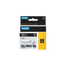 Dymo Rhino IND ORIGINAL Schriftband Vinyl 12mm x 5,5m, weiß auf schwarz(permanent klebend, 1805435)