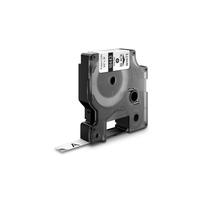 Dymo Rhino IND ORIGINAL Schriftband Vinyl 9mm x 5,5m, schwarz auf weiß(permanent klebend, 18443)