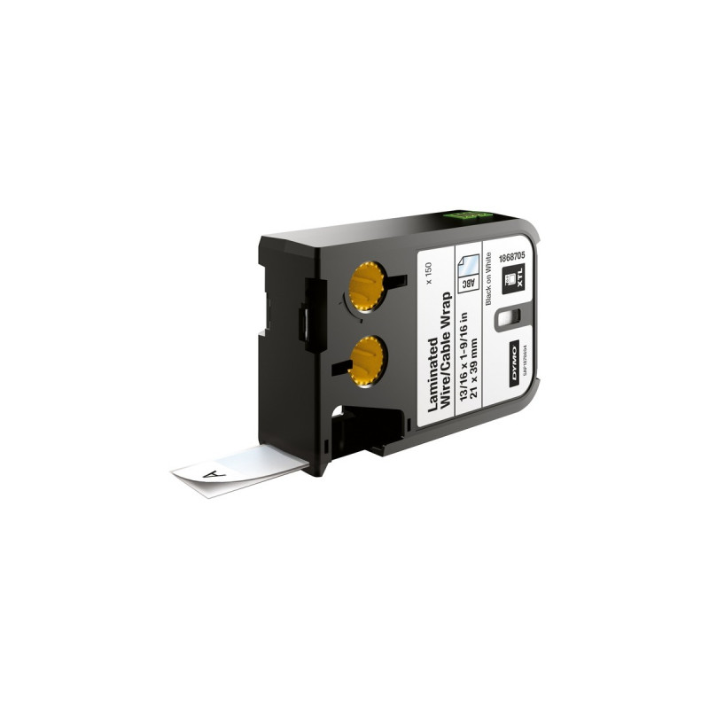 Dymo XTL IND ORIGINAL Schriftband Vinyl Einzeletikett 21mm x 39mm, schwarz auf weiß(selbstlaminierend auf Trägerband, 1868705)