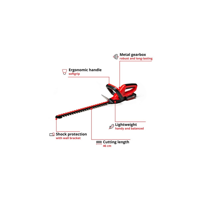 Einhell Akku-Heckenschere GE-CH 1846 Li Kit, 18Volt(rot/schwarz, Li-Ionen Akku 2,0Ah)