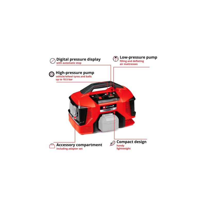 Einhell Akku-Kompressor PRESSITO 18/21, 18Volt(rot/schwarz, ohne Akku und Ladegerät)