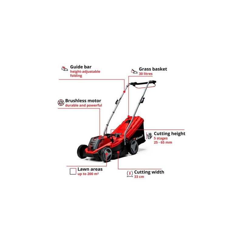 Einhell Akku-Rasenmäher GE-CM 18/33 Li Kit, 18Volt(rot/schwarz, Li-Ionen Akku 4,0Ah)