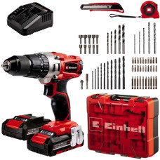 Einhell Akku-Schlagbohrschrauber TE-CD 18/2 Li-i +64, 18Volt(rot/schwarz, 2x Li-Ionen Akku 2,0Ah, Koffer + Bit-Bohrer-Set)