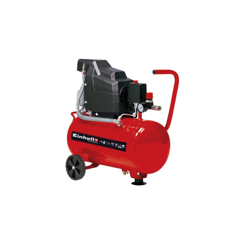 Einhell Kompressor TC-AC 190/24/8 Kit(rot, 1.100 Watt, Reifen-Füllgerät, Druckluftschlauch)