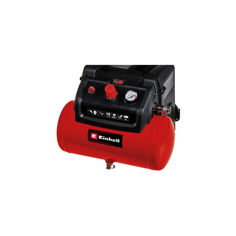 Einhell Kompressor TC-AC 190/6/8 OF Set(rot/schwarz, 1.200 Watt, Reifen-Füllgerät, Druckluftschlauch)