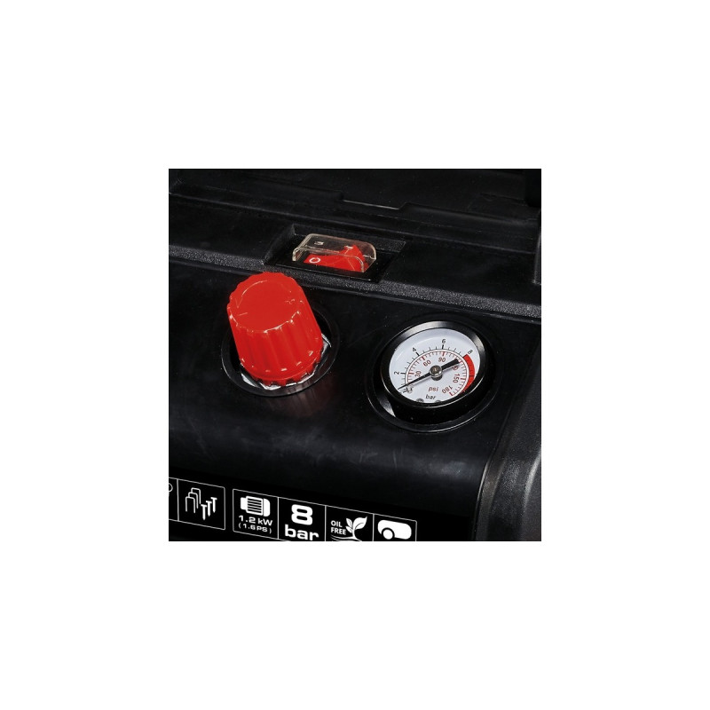 Einhell Kompressor TC-AC 190/6/8 OF Set(rot/schwarz, 1.200 Watt, Reifen-Füllgerät, Druckluftschlauch)