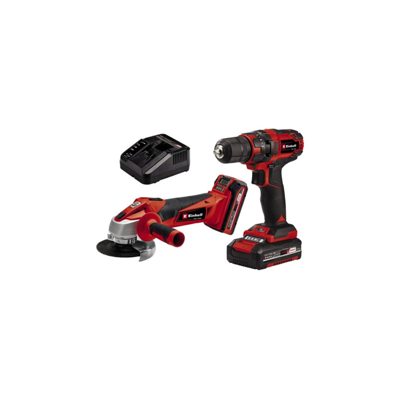 Einhell Maschinen-Set TC-TK 18 Li Kit, 18Volt, Werkzeug-Set(rot/schwarz, Akku-Bohrschrauber und Akku-Winkelschleifer, 2x Li-Ion-Akku)