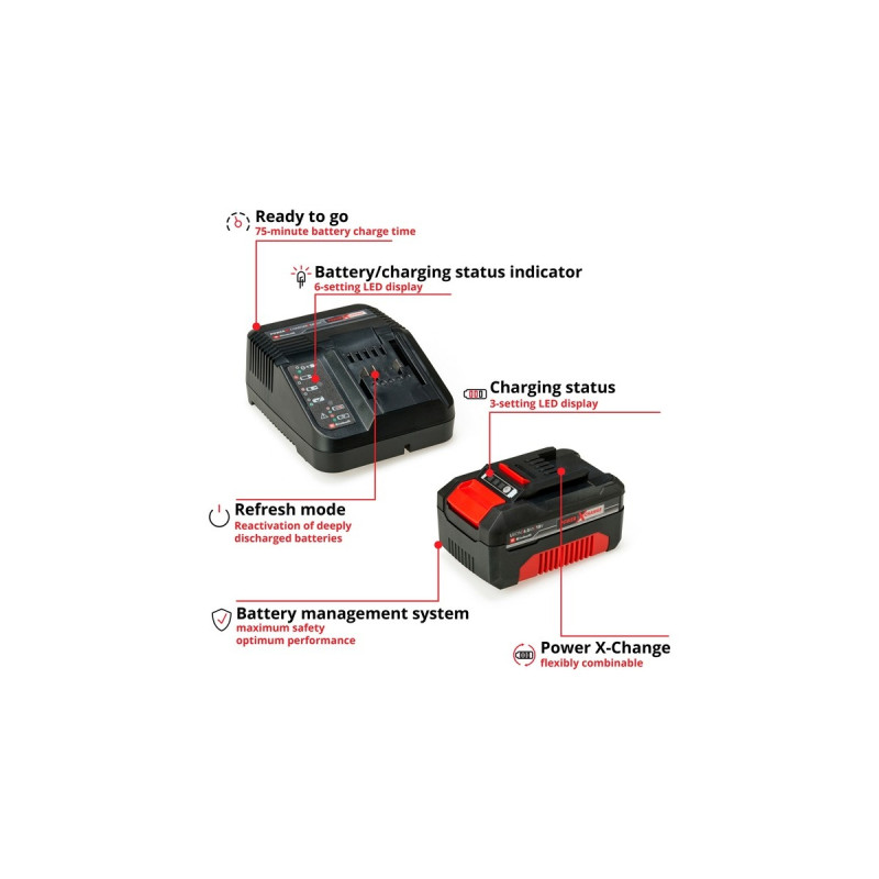 Einhell Power-X-Change Starter-Kit 18Volt 4Ah, Ladegerät(schwarz/rot, Akku + Ladegerät)