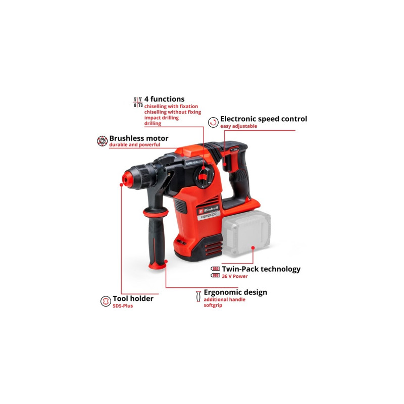 Einhell Professional Akku-Bohrhammer HEROCCO 36/28, 36Volt (2x18Volt)(rot/schwarz, ohne Akku und Ladegerät)