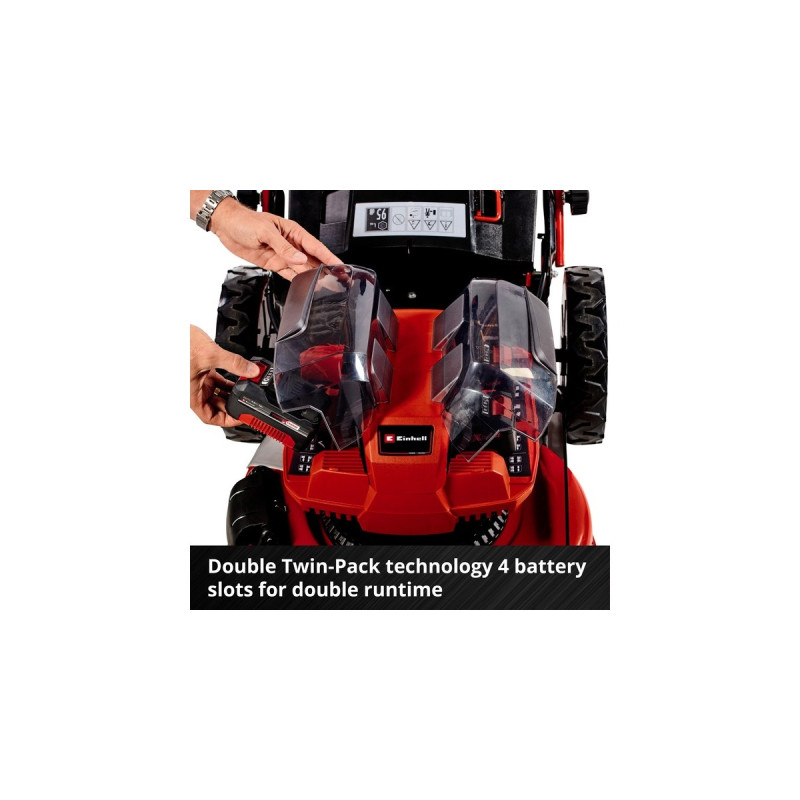 Einhell Professional Akku-Rasenmäher GE-CM 36/47 S HW Li, 36Volt (2x18Volt)(rot/schwarz, 4x Li-Ionen Akku 4,0Ah, mit Hinterradantrieb)