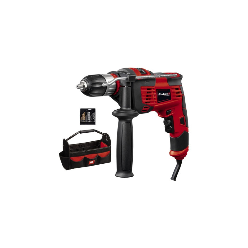 Einhell Schlagbohrmaschinen-Set TC-ID 1000 E Kit(rot/schwarz, 1.010 Watt, Werkzeugtasche, 16-teiliges Bohrer-Set)