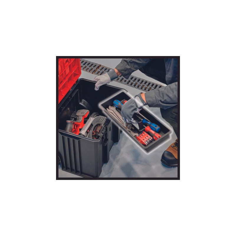 Einhell Systemkoffer E-Case L, Werkzeugkiste(schwarz/dunkelrot, mit Räder)