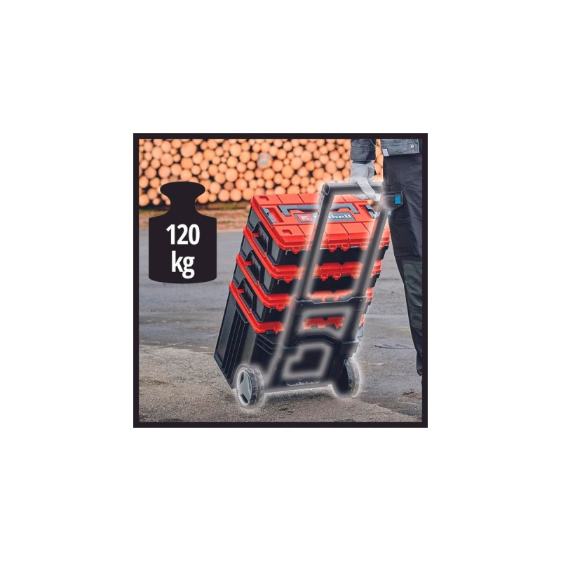 Einhell Systemkoffer E-Case L, Werkzeugkiste(schwarz/dunkelrot, mit Räder)