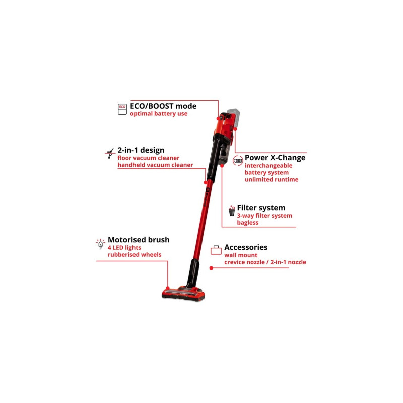 Einhell TE-SV 18 Li-Solo, Stielstaubsauger(rot/schwarz, ohne Akku und Ladesgerät)