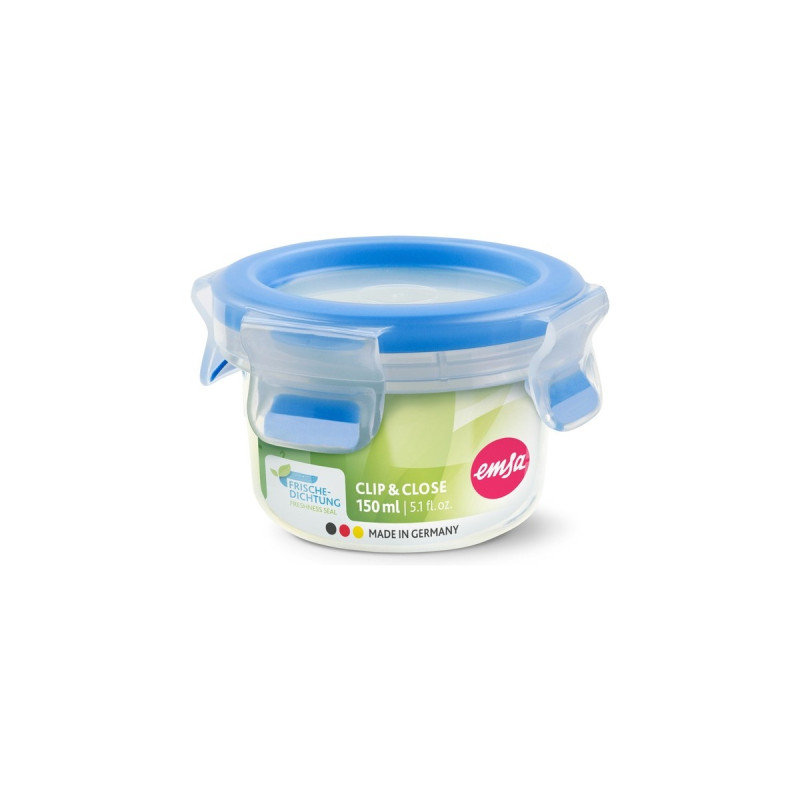 Emsa CLIP & CLOSE Frischhaltedose 0,15 Liter(transparent/blau, rund, Ø 9,2cm)