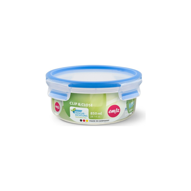 Emsa CLIP & CLOSE Frischhaltedose 0,85 Liter(transparent/blau, rund, Ø 16,7cm)