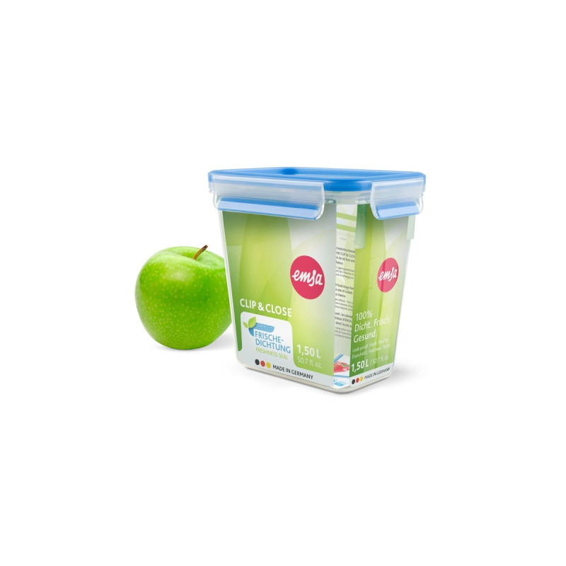 Emsa CLIP & CLOSE Frischhaltedose 1,5 Liter(transparent/blau, rechteckig, Hochformat)