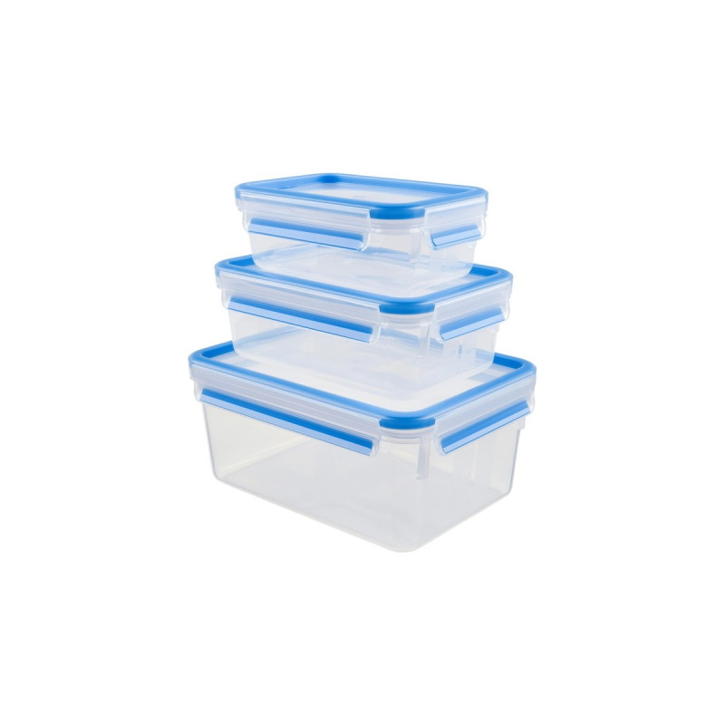Emsa CLIP & CLOSE Frischhaltedosen-Set(transparent/blau, 0,55 Liter, 1,0 Liter, 2,3 Liter)