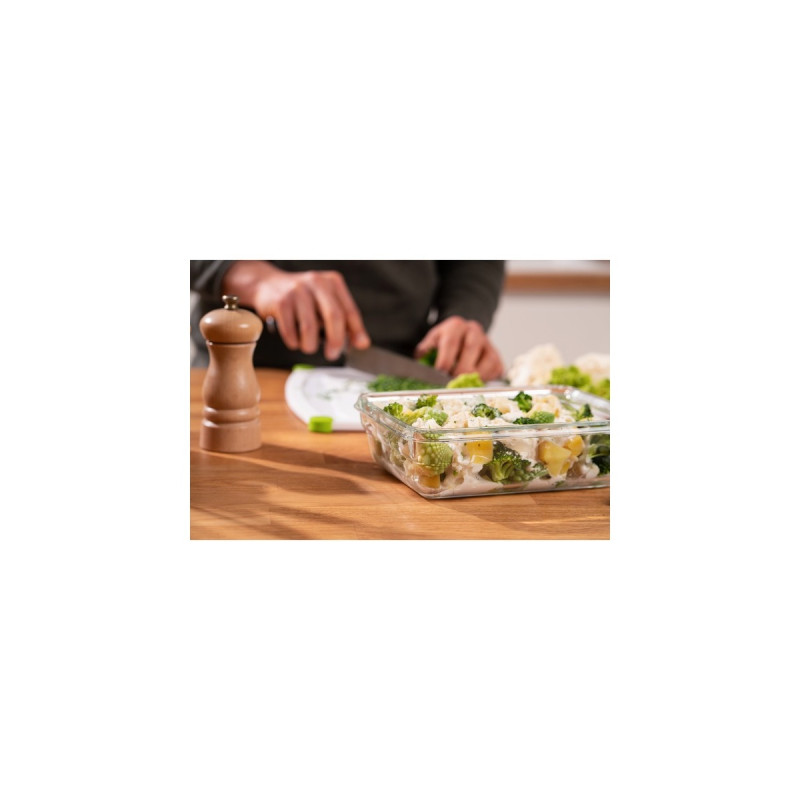 Emsa CLIP & CLOSE Glas-Frischhaltedose 1,3 Liter(transparent/rot, rechteckig)