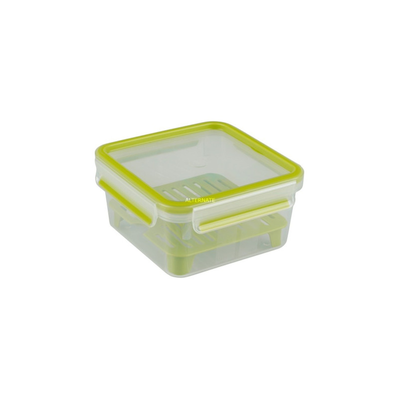 Emsa CLIP & GO Sandwichbox XL 1,3 Liter, Lunch-Box(transparent/grün, mit Gittereinsatz für 2. Ebene)