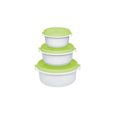 Emsa MICRO FAMILY Mikrowellentopf, Starterset 3-teilig, Dose(weiß/grün, 3 Töpfe, 3 Deckel)