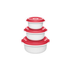 Emsa MICRO FAMILY Mikrowellentopf, Starterset 3-teilig, Dose(weiß/rot, 3 Töpfe, 3 Deckel)