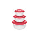Emsa MICRO FAMILY Mikrowellentopf, Starterset 3-teilig, Dose(weiß/rot, 3 Töpfe, 3 Deckel)