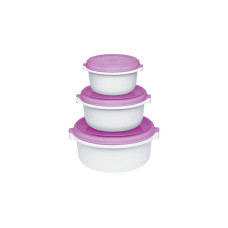 Emsa MICRO FAMILY Mikrowellentopf, Starterset 3-teilig, Dose(weiß/violett, 3 Töpfe, 3 Deckel)