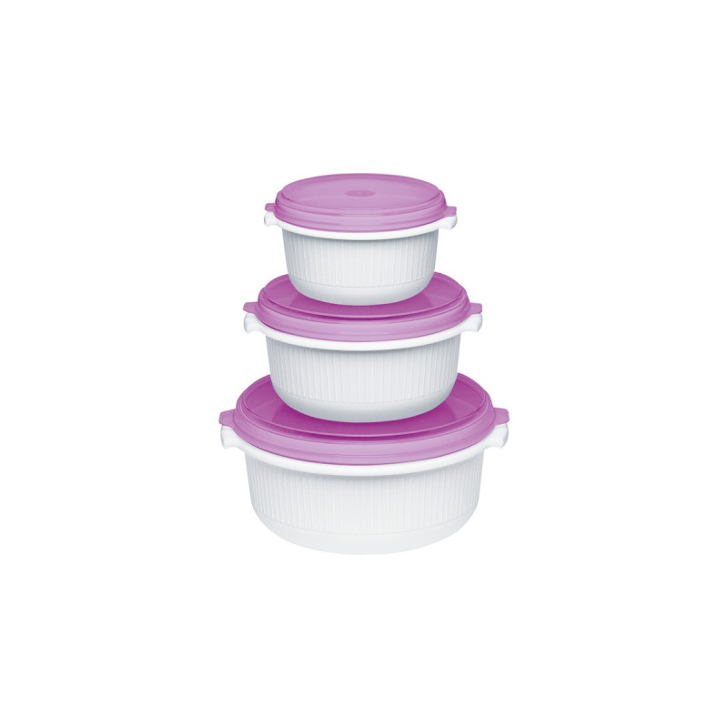 Emsa MICRO FAMILY Mikrowellentopf, Starterset 3-teilig, Dose(weiß/violett, 3 Töpfe, 3 Deckel)