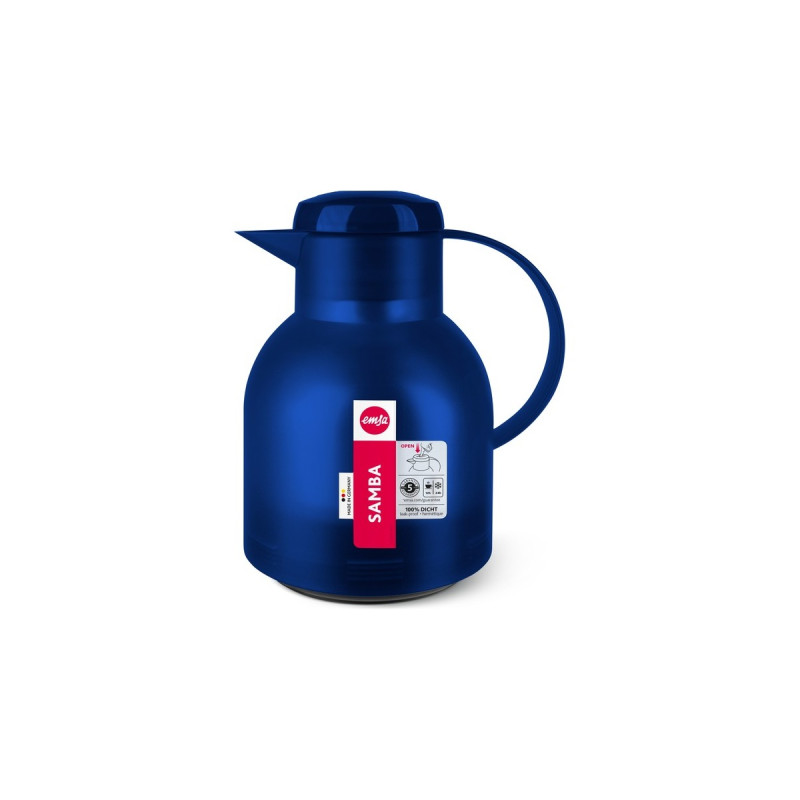 Emsa SAMBA Isolierkanne, 1 Liter(blau/transparent, QUICK PRESS Verschluss)
