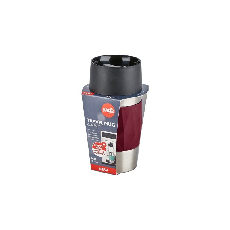 Emsa TRAVEL MUG Compact Thermobecher 0,3 Liter(weinrot/edelstahl, Drehverschluss)