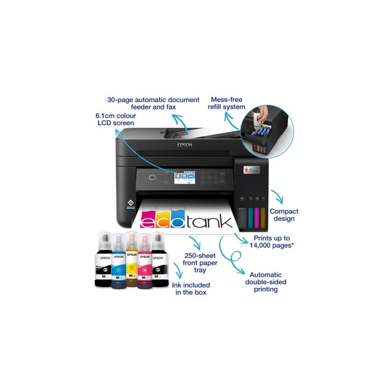 Epson EcoTank ET-3850, Multifunktionsdrucker(schwarz, Scan, Kopie, USB, LAN, WLAN)
