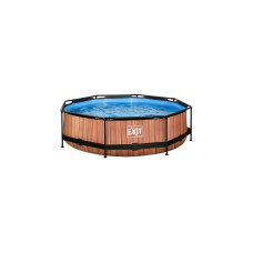 Exit Toys Wood Pool, Frame Pool Ø 300x76cm, Schwimmbad(braun, mit Filterpumpe)
