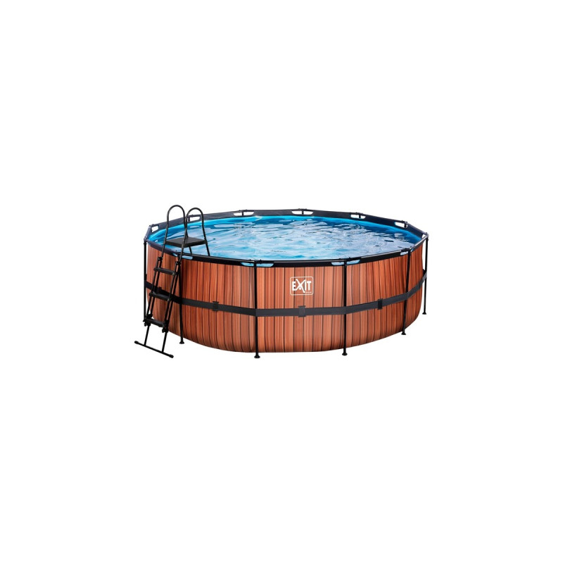 Exit Toys Wood Pool, Frame Pool Ø 427x122cm, Schwimmbad(braun, mit Filterpumpe)