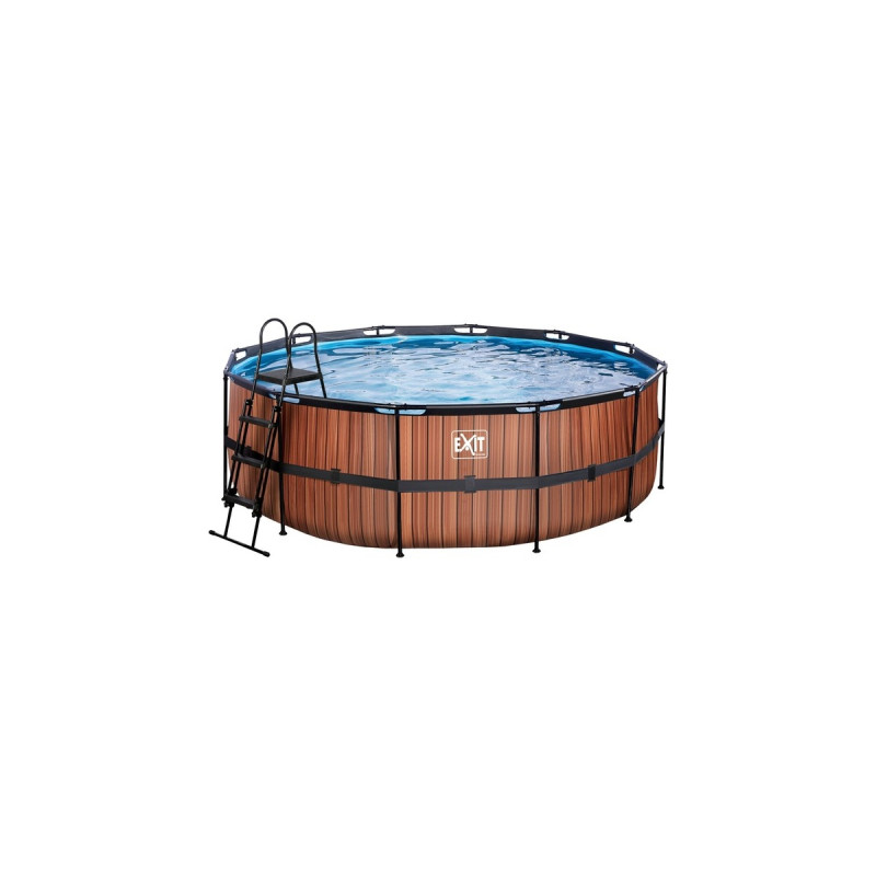 Exit Toys Wood Pool, Frame Pool Ø 427x122cm, Schwimmbad(braun, mit Sandfilteranlage)