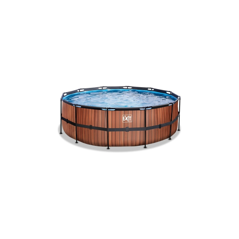 Exit Toys Wood Pool, Frame Pool Ø 427x122cm, Schwimmbad(braun, mit Sandfilteranlage)
