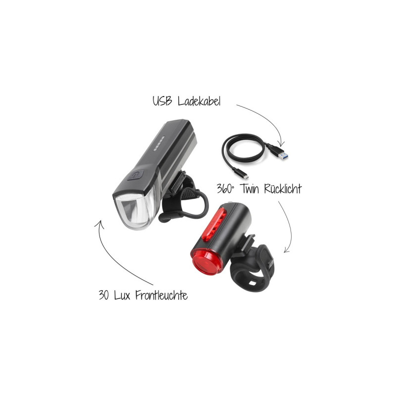 FISCHER Fahrrad Akku Leuchten-Set 30 Lux, LED-Leuchte