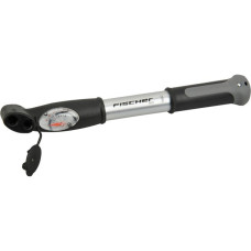 FISCHER Fahrrad Mini-Pumpe Alu Doppelhub Duokopf, Luftpumpe(schwarz/silber, mit Manometer)