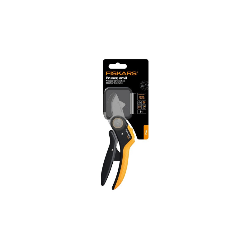 Fiskars PowerLever Plus Amboss-Gartenschere P741(schwarz/orange)