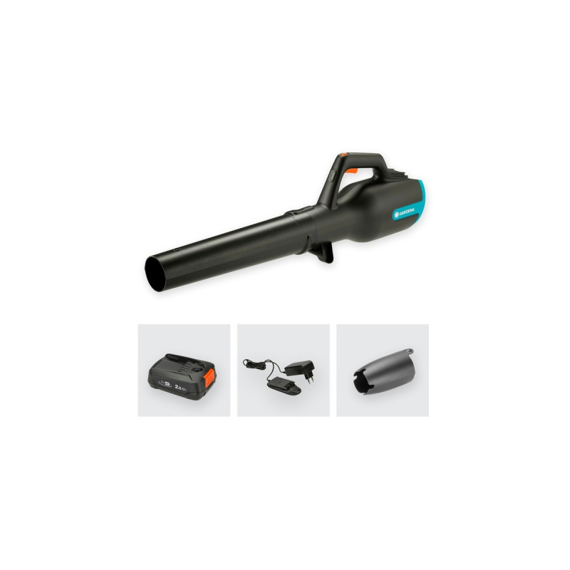 GARDENA Akku-Bläser PowerJet 18V Ready-To-Use-Set, Laubgebläse(grau/türkis, Li-Ion Akku 2,5Ah P4A, POWER FOR ALL ALLIANCE)