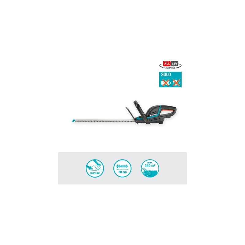 GARDENA Akku-Heckenschere ComfortCut 50/18V P4A solo(grau/türkis, ohne Akku und Ladegerät, POWER FOR ALL ALLIANCE)