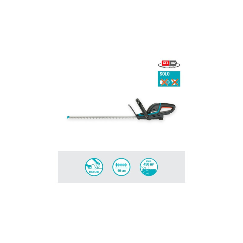 GARDENA Akku-Heckenschere ComfortCut 60/18V P4A solo(grau/türkis, ohne Akku und Ladegerät, POWER FOR ALL ALLIANCE)