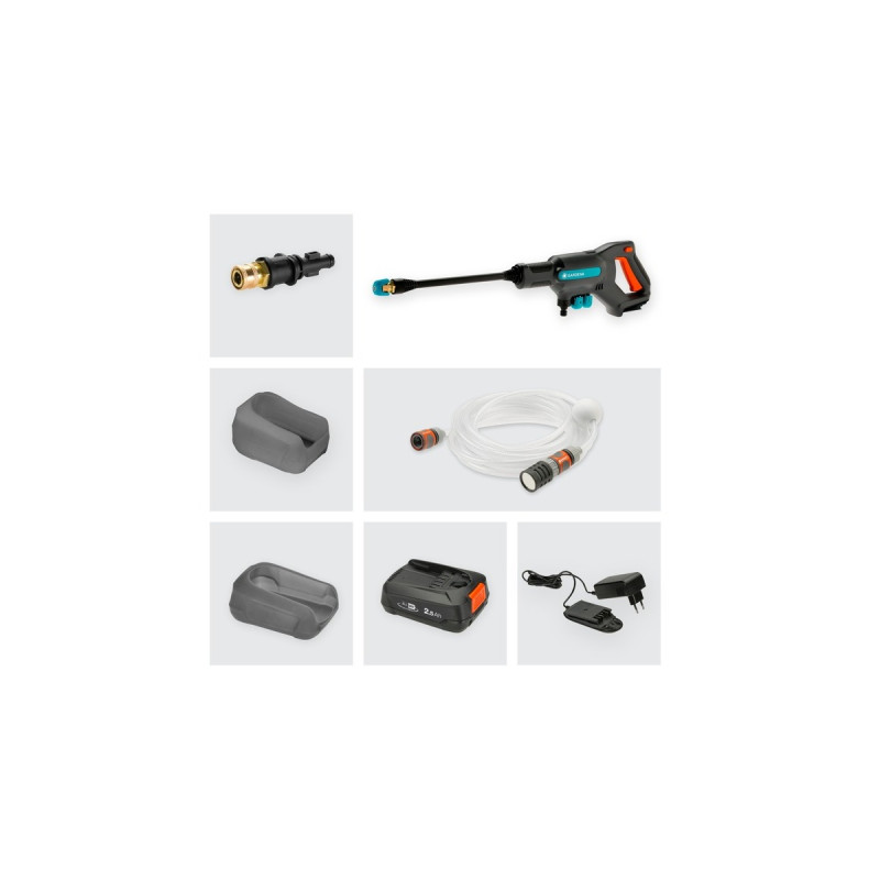 GARDENA Akku-Mitteldruckreiniger AquaClean 24/18V P4A Set(grau/türkis, Li-Ion Akku 2,5Ah P4A, Ready-To-Use, POWER FOR ALL ALLIANCE)